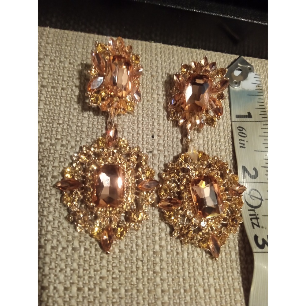 Glamorous Rose Gold Crystal Drop Dangle Earrings Statement Sparkle - Picture 2 of 5